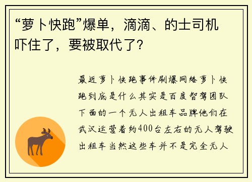 “萝卜快跑”爆单，滴滴、的士司机吓住了，要被取代了？
