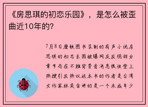 《房思琪的初恋乐园》，是怎么被歪曲近10年的？