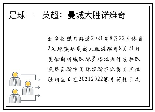 足球——英超：曼城大胜诺维奇